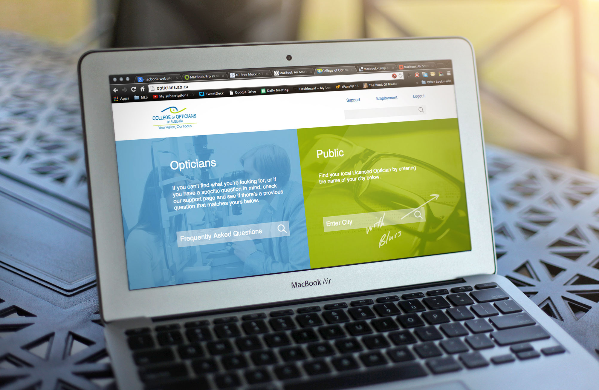 A website we developed for College of Opticians of Alberta: www.opticians.ab.ca